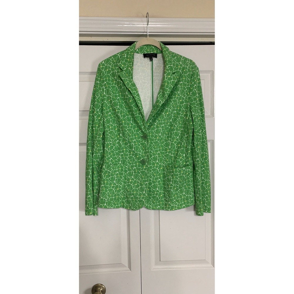 Talbots Green Floral Knit Blazer Jacket Two Button Cotton Blend Size Large
